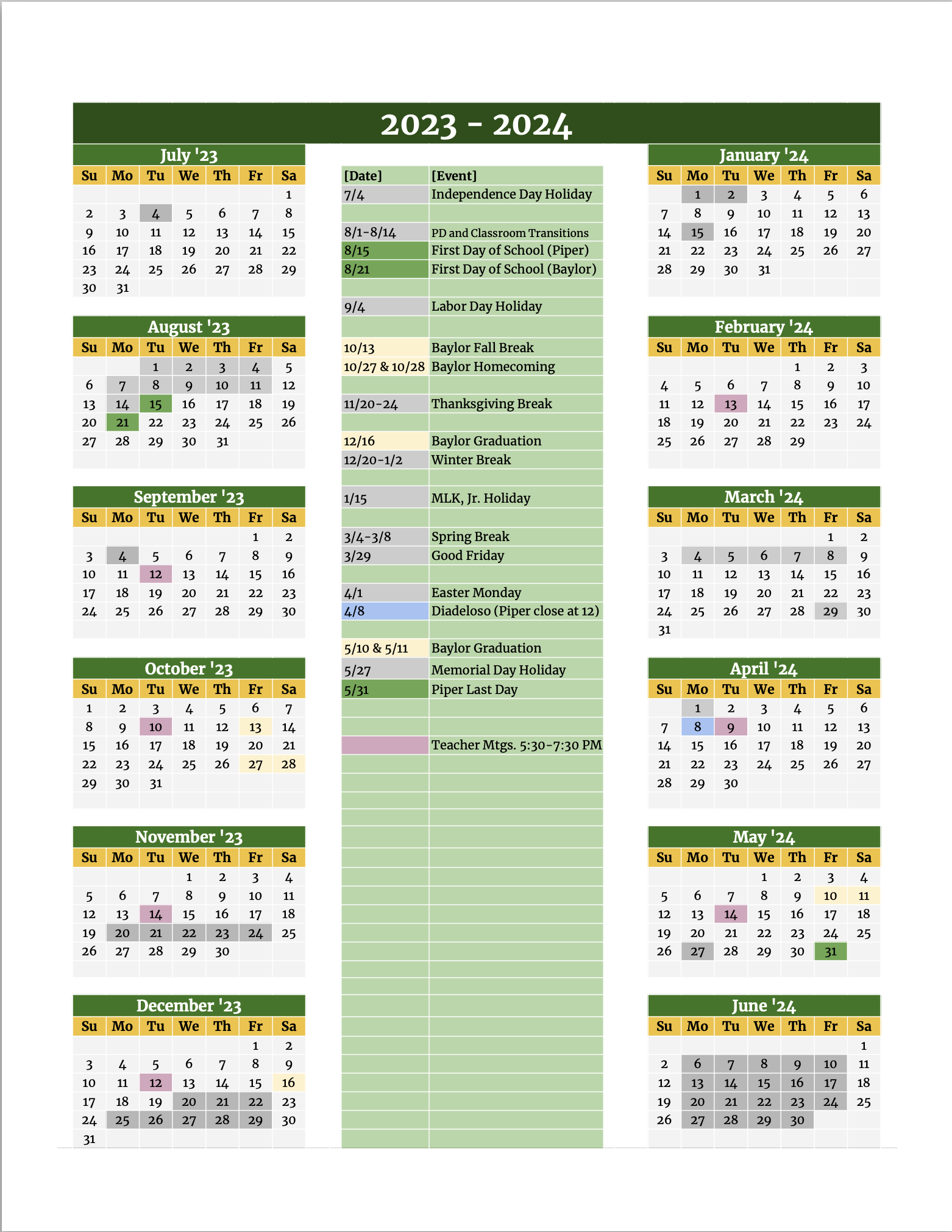 Baylor 2024 Fall Calendar Academic Calendar January 2024 Calendar